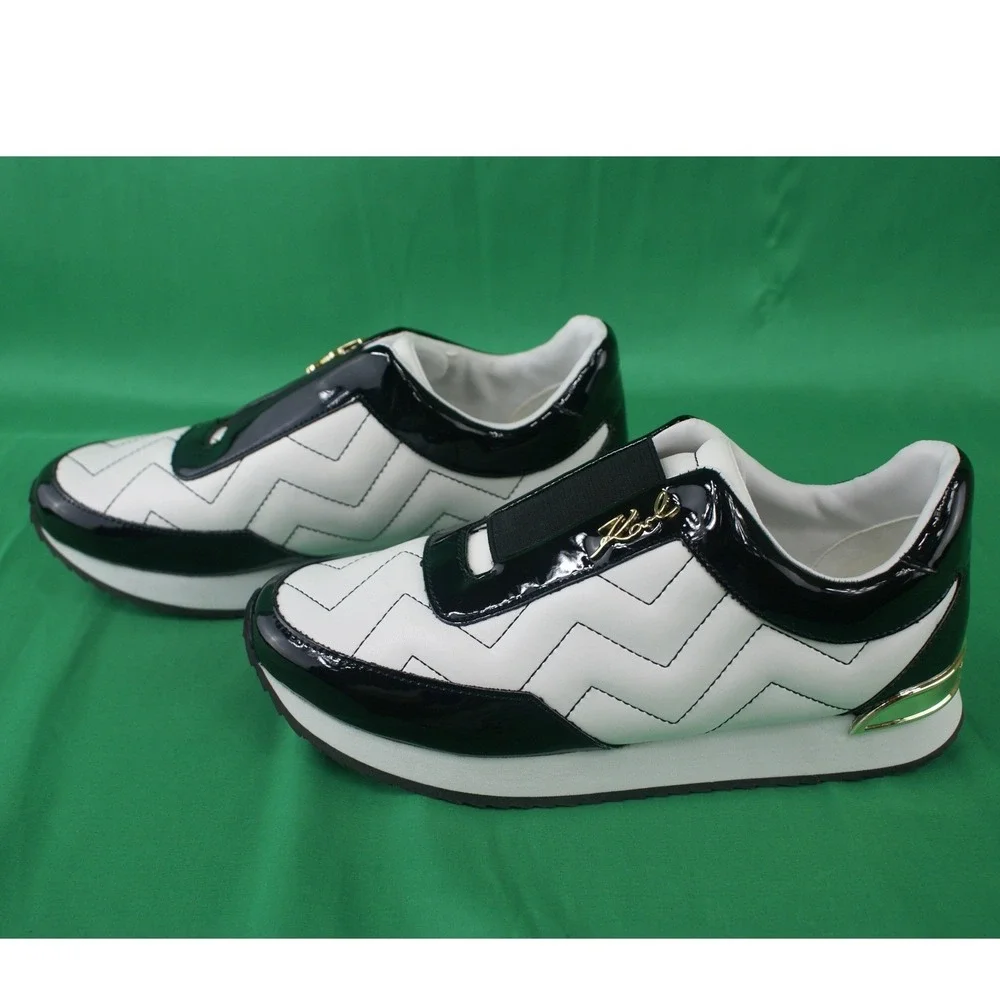 Karl Lagerfeld Paris Melody‎ Black/White Faux Leather Platform Womens Sneakers 8